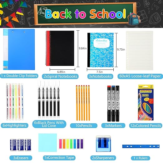 126 Pcs Christmas Middle High School Supplies Kit with Backpack for Student 7-12 Grades, School Supplies Bulk Bundle Essential Notebook Calculator for Xmas Holiday Gifts(Blue)