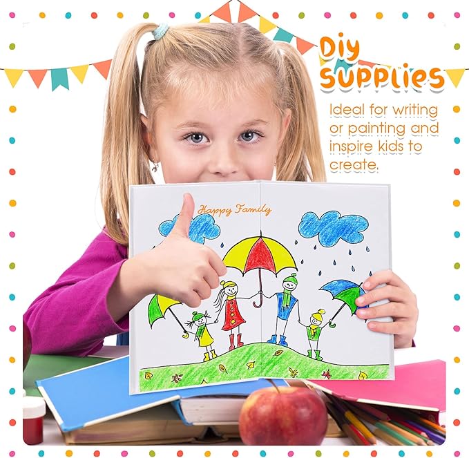 Henoyso Hardcover Blank Books for Kids to Write Stories Make Your Own Book Craft Unlined Notebook for Student Classroom DIY Drawing and Writing 40 Pages SketchBook for Kids Gift(10 Pack,7 x 10 Inch)