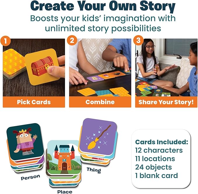 Story Starters for Kid Beginners: Visual Create a Story Card Activity Pre-Literacy Illustrated Story Prompts (No Reading Required) Part of The Curious Kingdom by Playper