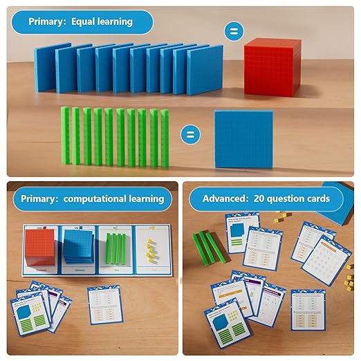 Base Ten Blocks with Place Value Chart - Math Manipulatives for Kids.Counting Blocks for Math to Help Educate Kindergarten Teachers.