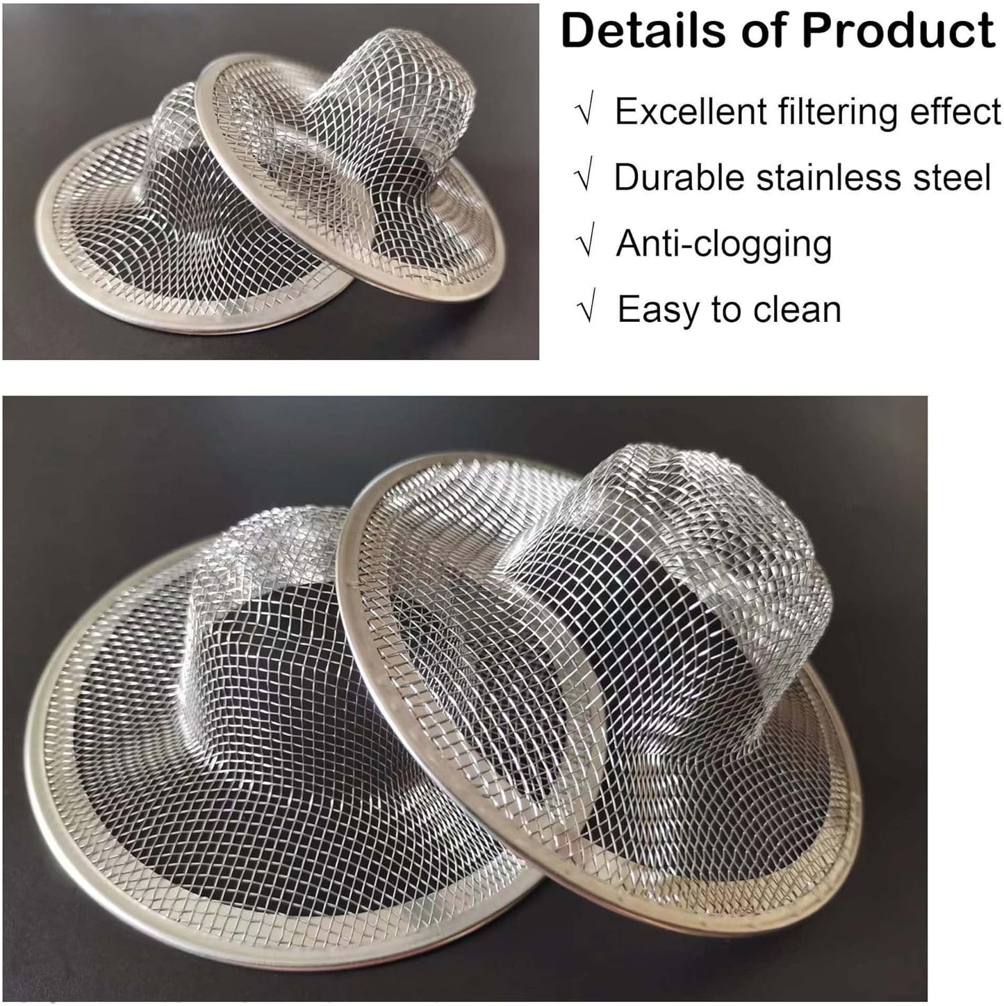 Bathroom Mesh Sink Drain Strainer Screen, 15PCS Drain Mesh Basket Cover Stainless Steel Slop Basket Filter Trap Tub Drain Screen Hair Catcher for Shower Utility Drain (2.125''&2.75"&4.41'')
