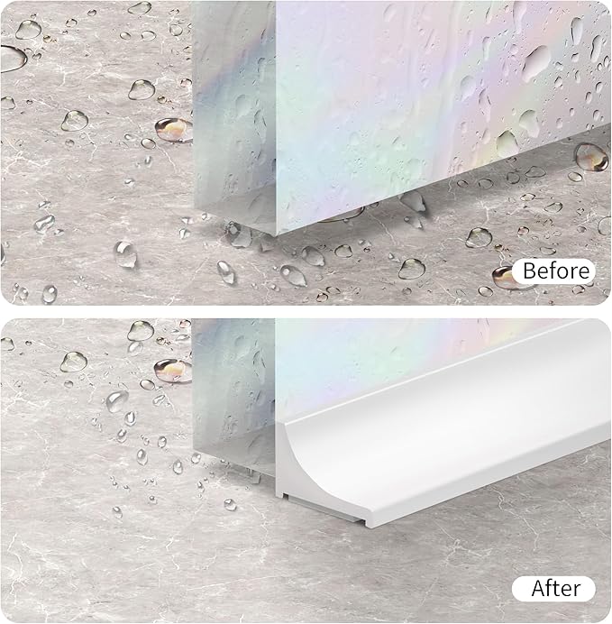 39Inch Shower Threshold Water Dam, Self-Adhesive Silicone Shower Barrier Water Stopper Shower Door Bottom Seal Strip Shower Splash Guard for Bathroom Kitchen Bathtub