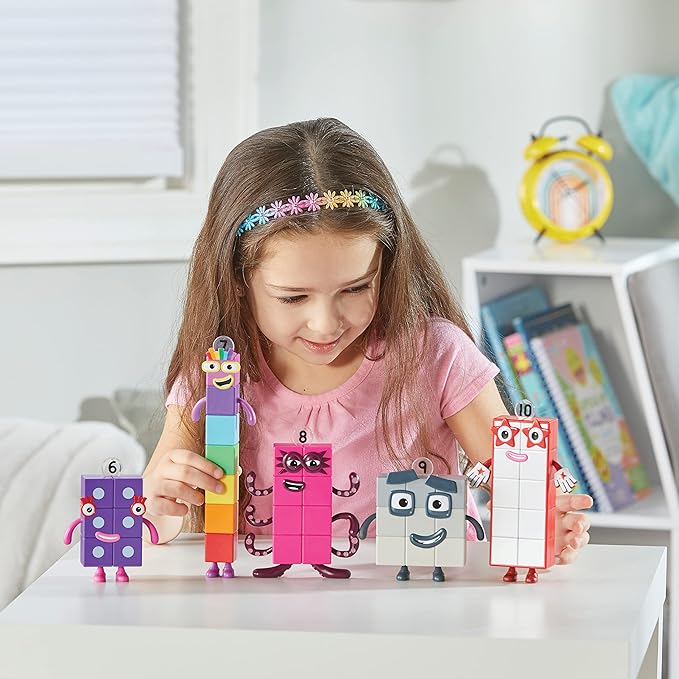 hand2mind Numberblocks Friends Six to Ten Figures – Official Licensed Character Action Figure Set, Numbers and Counting Figurines, Pretend Play Toys, for Kids Ages 3, 4, 5, 6, 7
