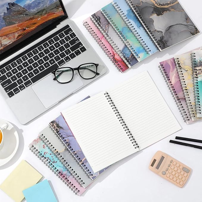 Fuutreo 24 Pcs Spiral Notebook for Work A5 8.3 x 5.7 Inch College Ruled Spiral Journal Notebook Kraft Cover, 12 Color, 60 Sheets, 120 Pages for Office School Supplies(Innovative,Marble)