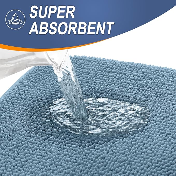 OLANLY Thick Memory Foam Bath Mat Rug 59x35, Extra Soft Absorbent Bathroom Rug, Quick Dry Bath Mats, Non-Slip, Machine Washable Carpet for Bathroom, Tub and Shower, Home Decor Accessories, Airy Blue