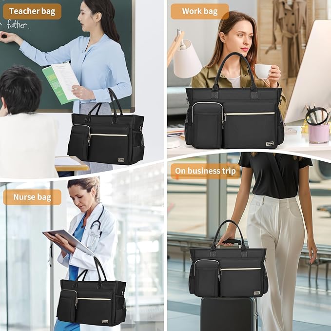 Rabjen Nurse Tote Bag for Work with Padded 15.6” Laptop Sleeve, Medical Supplies Shoulder Bag for Home Health Care