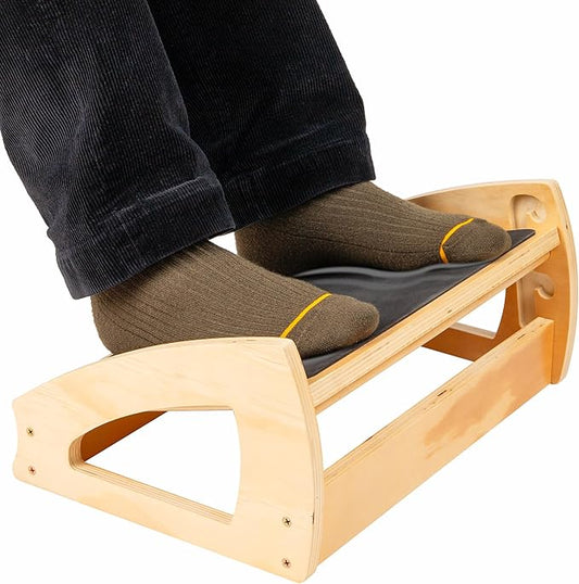 Mind Reader Adjustable Wooden Foot Rest with Anti-Slip Surface, 3 Height Levels, Natural Wood, Brown