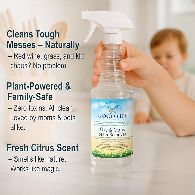 Oxy Citrus Stain Remover and All-Purpose Cleaner - Plant-based Multi-Purpose Cleaning Spray, Perfect for Mattress, Carpet, Floors, Restrooms, Kitchen, Countertops, and More - 32 oz