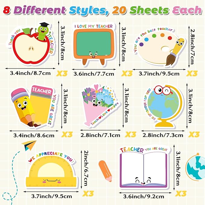 Xqumoi Teacher Appreciation Sticky Notes with Pen Gift Set - 24 Set Back to School Self Sticky Writing Memo Pads Ballpoint Pens with Mesh Bag Party Favors Classroom Rewards Office Supplies