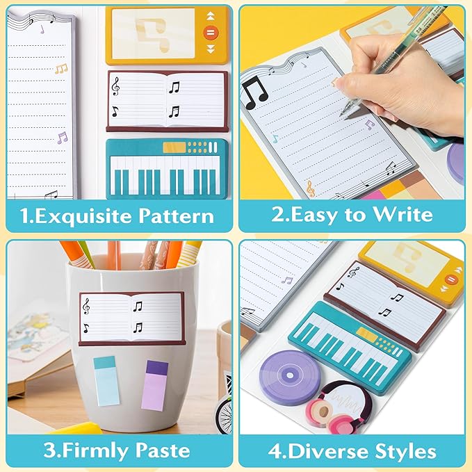 B1ykin Cute Sticky Notes Set - World’s Best Music Teacher Self-Stick Notes Pad, 550 Sheets Writing Memo Pages Sticky Notepad for Appreciation Gifts, School Office Party Supplies (Music Teacher)