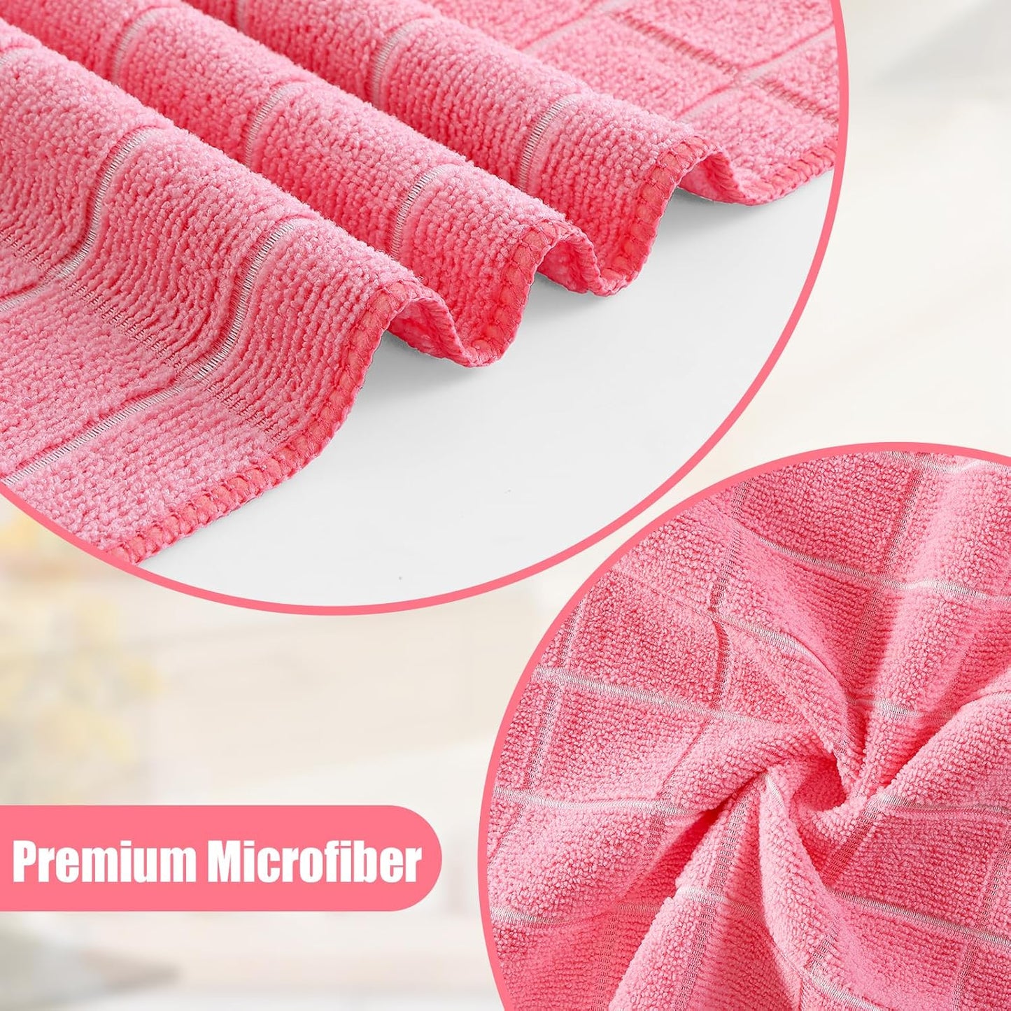 Homaxy Microfiber Kitchen Towels and Dishcloths Set, 16 Pack Soft and Absorbent Dish Hand Towels Bulk, 28 x 16 Inch & 12 x 12 Inch Quick Drying Rags for Washing Dishes, Pink