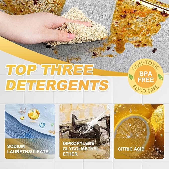 Heavy-Duty Kitchen Degreaser Foam Cleaner, Powerful Kitchen Degreaser Spray & Dual Side Scrub Sponge Set Grease Remover for Stove Range Hood (2, Standard)