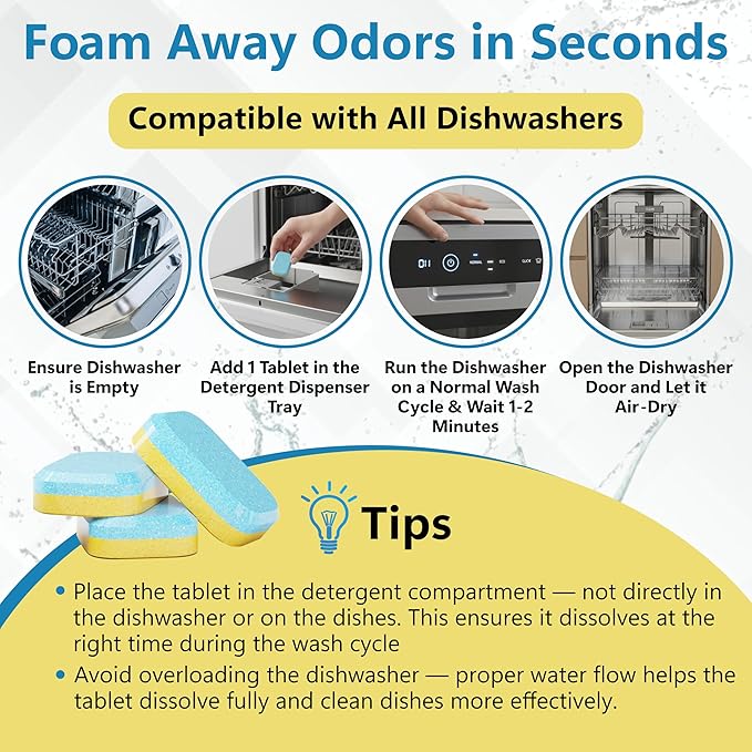Dishwasher Cleaner – 24 Pack (1-Year Supply) Dishwasher Cleaner and Deodorizer Tablets, Odor and Smell Remover Septic Safe Natural Limescale, Calcium, Hard Water Marks & Grease Remover