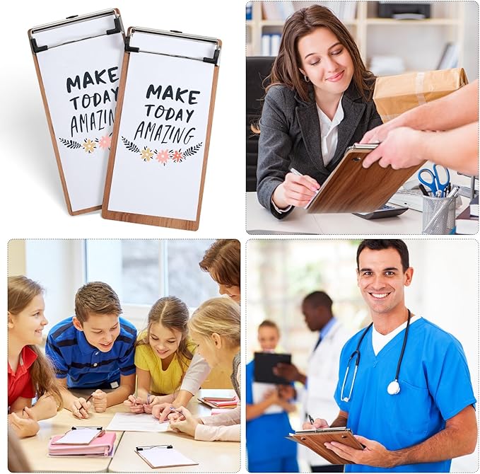 Epakh 40 Pcs Mini Clipboard Small Clipboards Wooden Half Page Clipboard Wood Check Presenters Kids Clipboards for Restaurant School Waitress Guest Server Books Menu Holder, 8 x 4 Inch