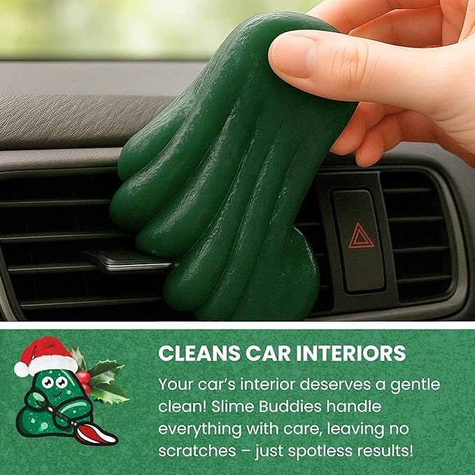 Slime Buddies Car Cleaning Gel Putty - Pine Scented Interior Detailing Tool for Cup Holders, Air Vents & Keyboard - Reusable Auto Detailing Accessories - Dust Remover Goop