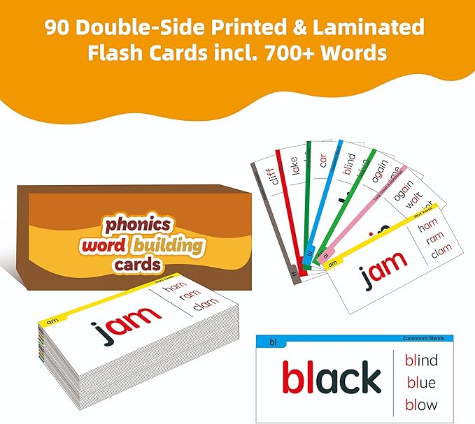 Phonics Word Building Magnetic Tiles Set, Phonics Manipulatives, Magnetic Letter Tiles, Educational Learning Kit with 239 Foam Tiles, 90 Cards, Magnetic Folder