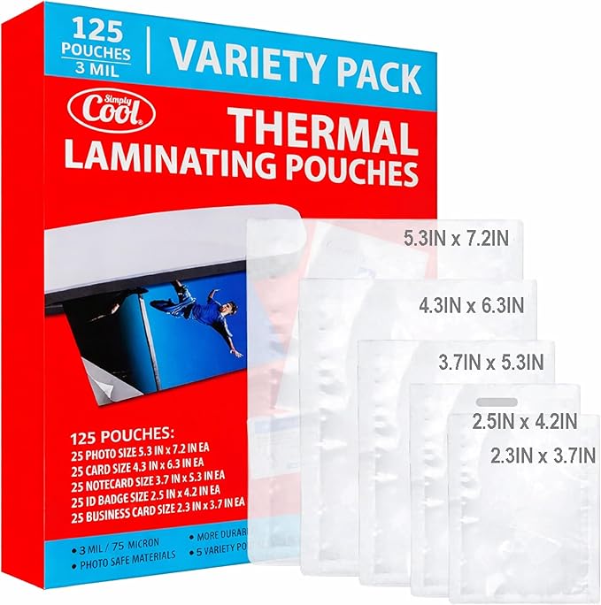 3MIL Thermal Laminating Sheets (125 Count) Small Sizes, Photo, Card, Notecard, ID Badge, Business Card Dry-Erase Friendly Laminating Pouches, Compatible with Laminators Crystal Clear Laminated Finish