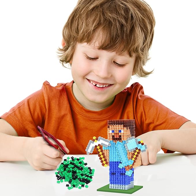 Minecraft Pixel Creations Bead Kit 2500 Beads with Pegboards & Templates Build Characters & Tools from, Encourages Hands-on STEM-Based Play Craft Set for Kids Ages 6+