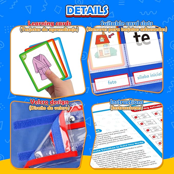 Spanish Learning Word Building Pocket Chart for Kids, Spanish Vocabulary Games Toddler Flash Cards Sight Words Flashcards Languages Spelling Reading Phonics Games for Kindergarten Preschool