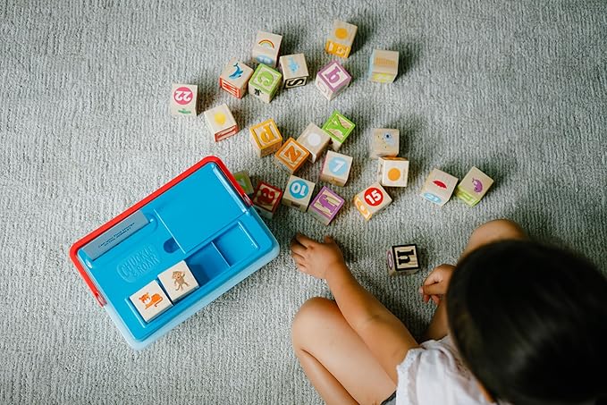 Chuckle & Roar - Learning Blocks: Alphabet Blocks & Learning Flashcards - Educational Learning Activity for preschoolers - Fun and Engaging for Toddlers - Storage Bin Included for Easy cleanup