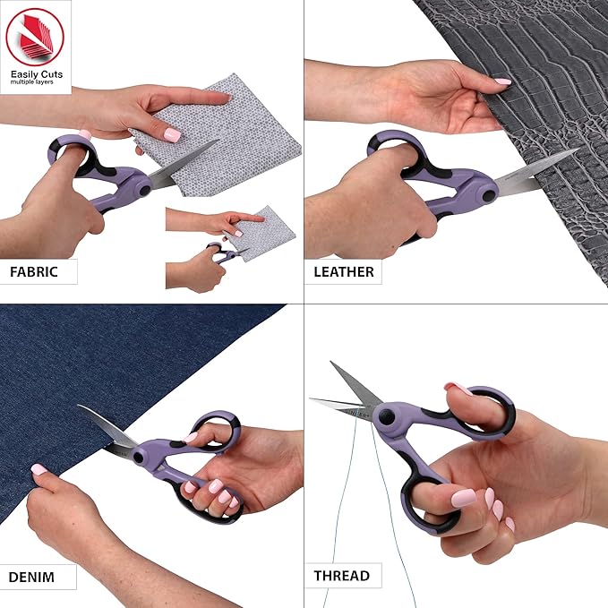 SINGER ProSeries Sewing 8.5" Heavy Duty Fabric Scissors and 4.5" Craft Detail Scissors Set, Lilac Purple, Set of 2 Sewing Scissors