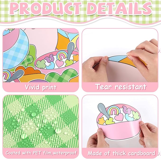 St. Patrick's Day Cereal-Sly Bulletin Board Lucky Shamrock Bulletin Board Decorations Rainbow Gold Coin Paper Cutouts for St. Patrick Party Supplies Home Classroom Chalkboard Wall Door Window Decor