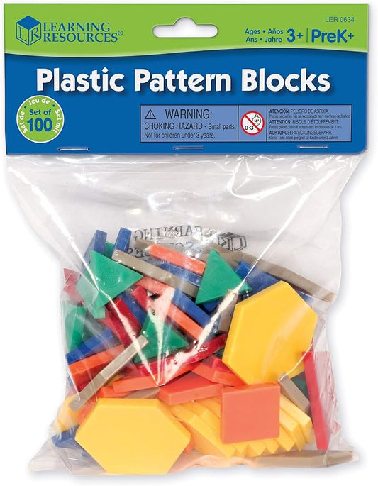 Learning Resources Plastic Pattern Blocks .5cm, Counting & Sorting, Early Math Concepts, Set of 100 Blocks, Grades PreK+Ages 3+