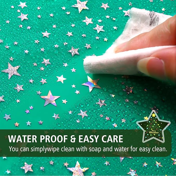 Green Holographic 3D EVA Shower Curtain Liner Glitter Star, 72x72 Premium Light Weight Plastic Bathroom Shower Curtain with Rustproof Metal Grommets for Shower Stall, Bathtubs(No Hooks)