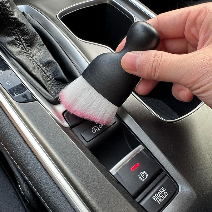 Car Detailing Brush, Soft Bristle Cleaning Brush, Scratch-Free Auto Duster Tool for Dashboard, Air Vents, Leather & Interior Cleaning (Black&Pink)