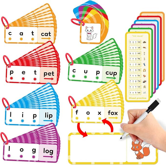 CVC Word Games, Flash Cards, Phonics and Speech Therapy Toys for Toddlers and Kids - Learn to Read, Spelling and Reading Learning Activities - Kindergarten Preschool Educational Toy
