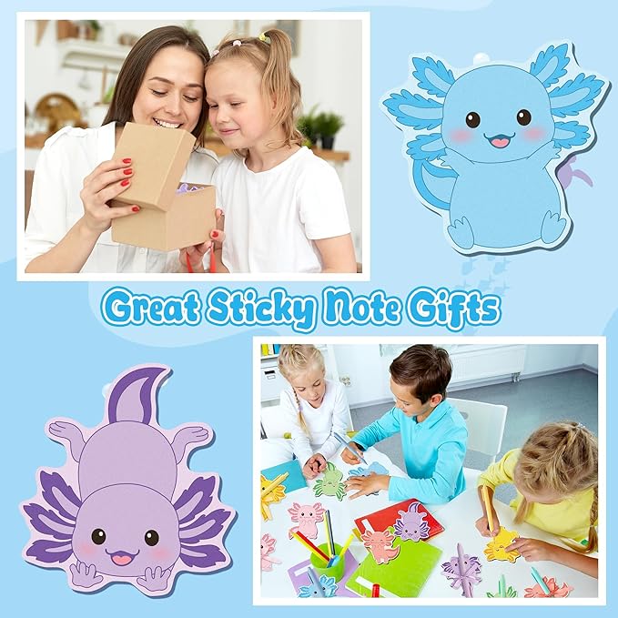 Bright Color Sticky Notes - 72pcs Cute Axolotl Super Sticky Notes Pens Ribbons Set Favorite Sticking Power Office Products School Supplies Clean Removal Memo Pads Index Tabs Strong Adhesive