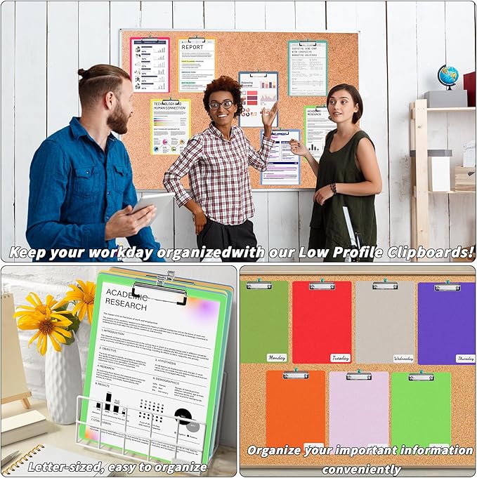 20 Pcs Plastic Clipboards Bulk 20 Assorted Colors 12.5 x 9 In Clear Colored Clip Board Standard A4 Letter Size Low Profile Clipboard Portable for Classroom Office Supplies Students Back to School