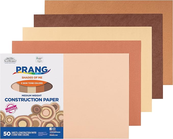Prang (Formerly SunWorks) Shades of Me Construction Paper, 5 Assorted Skin Tone Colors, 12" x 18", 50 Sheets