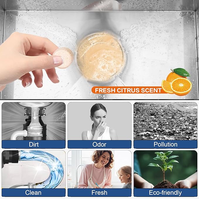 Treeroot 30 Pack Garbage Disposal Cleaner Tablets, Deodorizer, Foaming Sink Cleaner, Fresh Citrus Foaming Tablets for Garbage Disposal, Clean Kitchen Sink and Eliminate Odors, 1 Year Supply