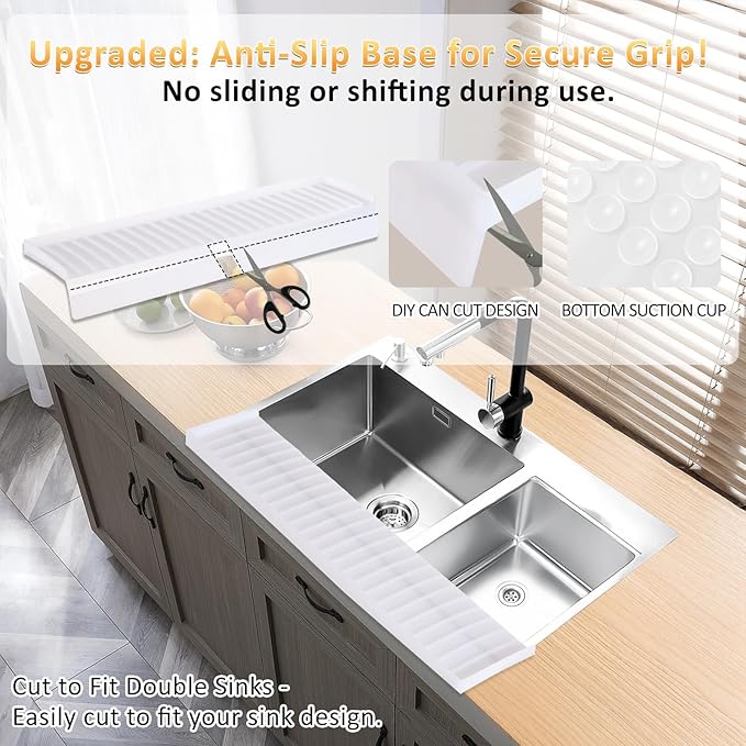 Sink Edge Protector with Suction Cup 4"x30" 20" 14", Silicone Sink Splash Guard for Kitchen & Bathroom, Protect Countertop from Scratches, Stains, for Stainless Steel Granite Quartz-Clear