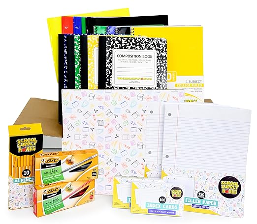 School Supply Boxes | High School Writing Case (2 Boxes) | Back to School Essentials Kit for Students & Teachers | Includes College-Ruled Filler Paper, College-Ruled Notebooks, 12 ct. Pens, & More