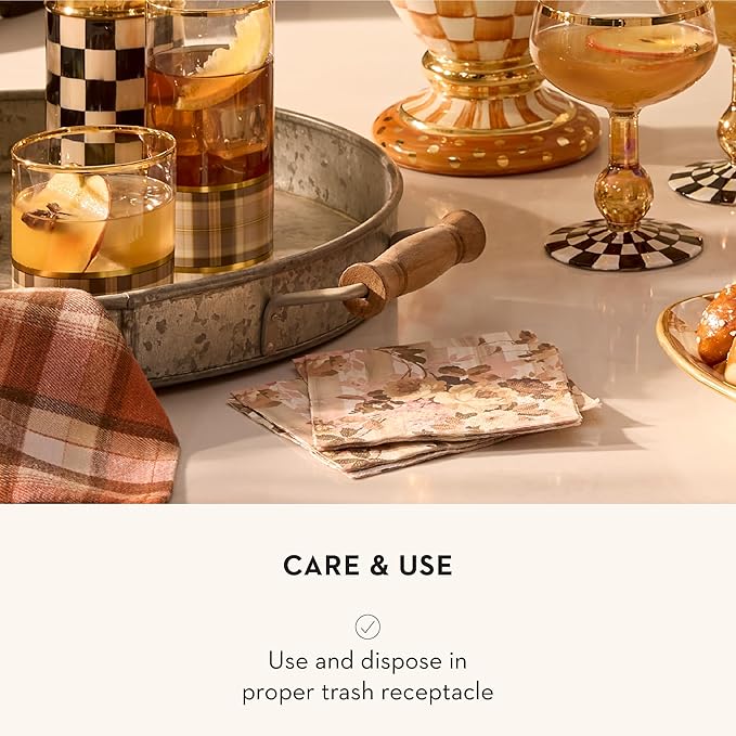 MACKENZIE-CHILDS Pack of 20 Cocktail Paper Napkins, Decorative Napkins for Parties, Wild Rose