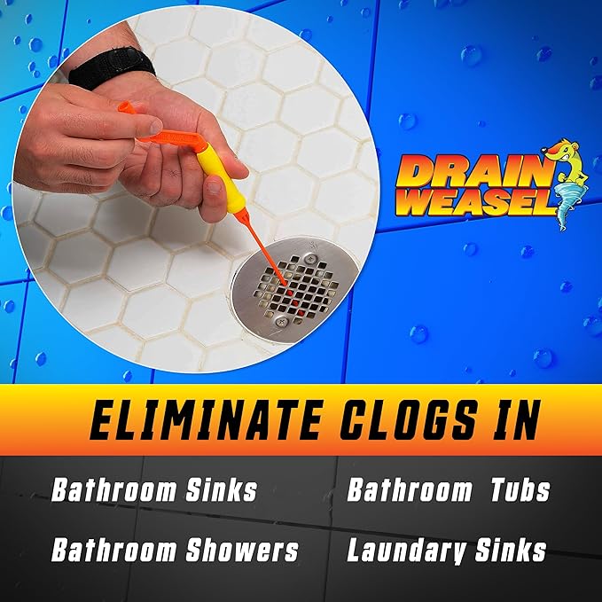 FlexiSnake Drain Weasel Refill - Sink Snake Hair Clog Remover Tool, Sink, Pipe, Bathroom, Bathtub Drain Cleaner, 18-inch Long Flexible Disposable Wands, Made in The USA, 5 Pack