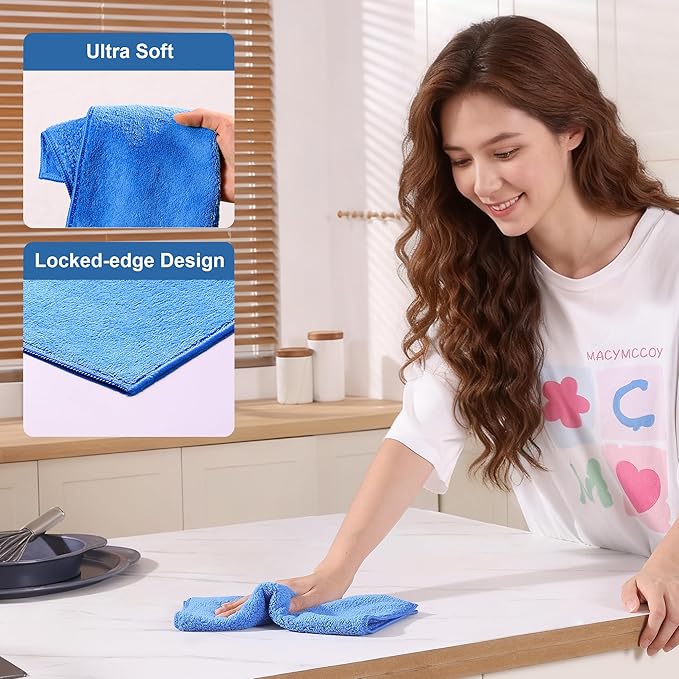 JOYMOOP Microfiber Cleaning Cloths 18 Packs, 11.8" x 11.8" Blue Reusable Kitchen Towels, Lint-Free Cleaning Rags, Super Absorbent Cleaning Cloths for Kitchen, Car, and Household Cleaning