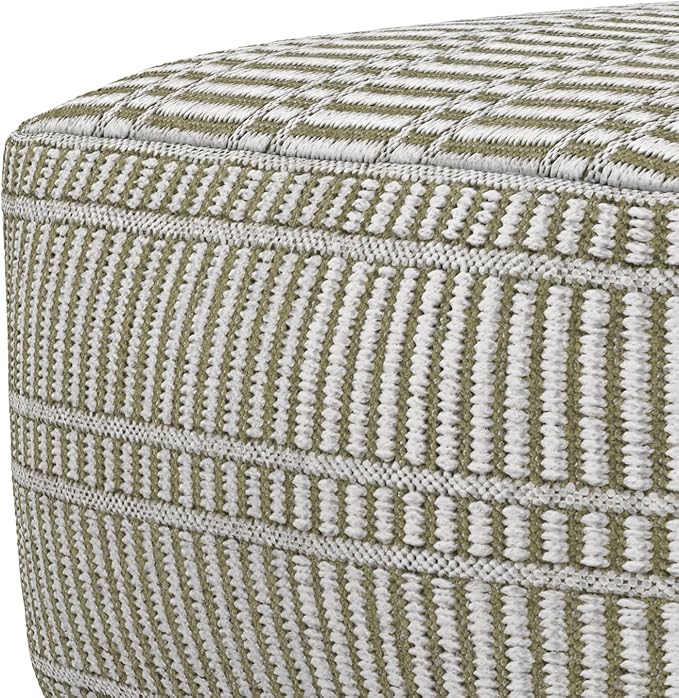 SIMPLIHOME Safford Square Pouf - 20 inch Wide Upholstered PET Polyester Ottoman in Natural/Travertine/White, Boho Indoor/Outdoor Footstool or Extra Seating for Living Room or Bedroom, Assembled