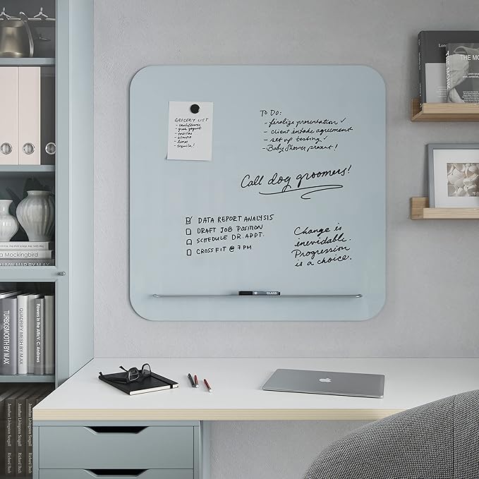 U Brands Magnetic Glass Dry-Erase Board with Floating Tray (36" W x 36" H)
