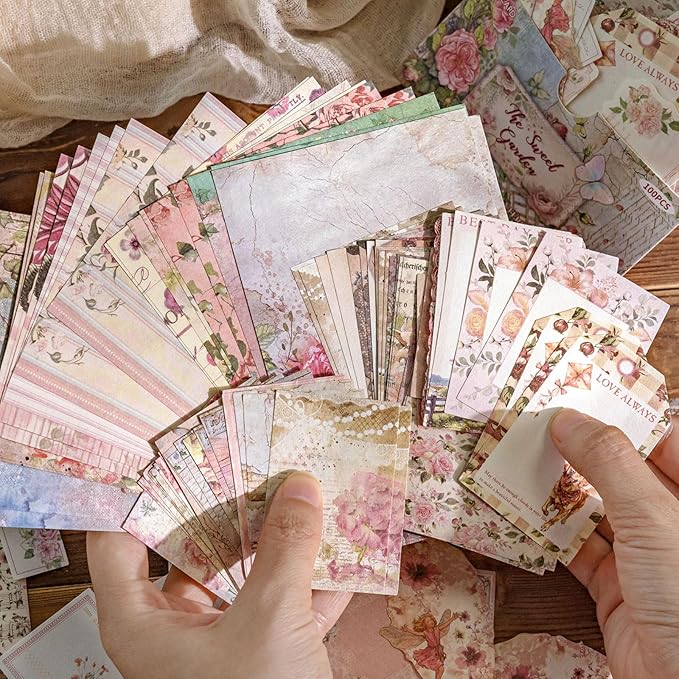 JOYCHOIC Vintage Floral Scrapbook Kit, 4 Packs Junk Journal Supplies for Beginner, Large Collection Journaling and Scrapbooking Materials, Bullet DIY Arts Craft Collage, Adults