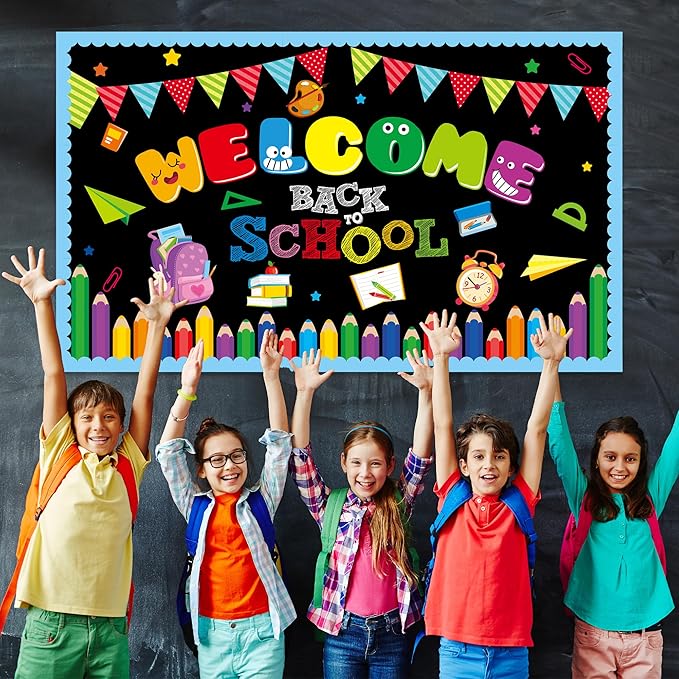 Welcome Bulletin Board Decorations Back to School Colorful Classroom Decoration Welcome Back Bulletin Board Set Cutouts for School Office Chalkboard Wall Door Decor Supplies