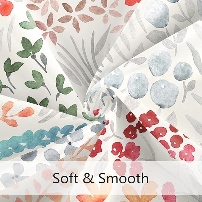 Extra Long Shower Curtain 72 x 84 Inch, Tall Cute Floral Shower Curtain for Bathroom, Retro Red Teal Wildflower Boho Cottagecore Fabric Shower Curtain Set with Hooks
