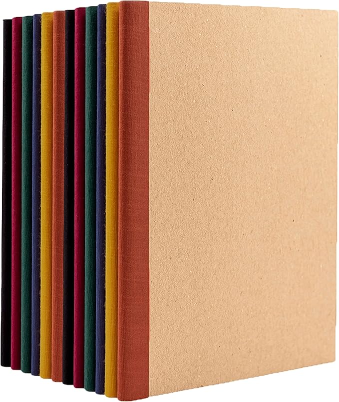 PAPERAGE 12-Pack Composition Notebook Journals, 120 Pages, Kraft Cover with Jewel Tone Spines, College Ruled Lined Paper, Small Size (8 in x 5.75 in) – for Home, Office or School Supplies