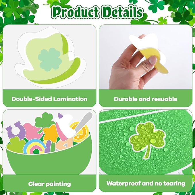 St. Patrick's Day Bulletin Board Set March Classroom Decorations Lucky Shamrock Unicorn Paper Cutouts St. Patrick's Day Green Bulletin Board Borders for School Wall Door Decor