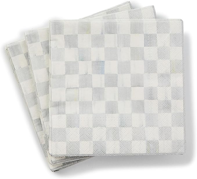 MACKENZIE-CHILDS Cocktail Paper Napkins, Stylish Paper Cocktail Napkins for Parties and More, Gray-and-White Sterling Check