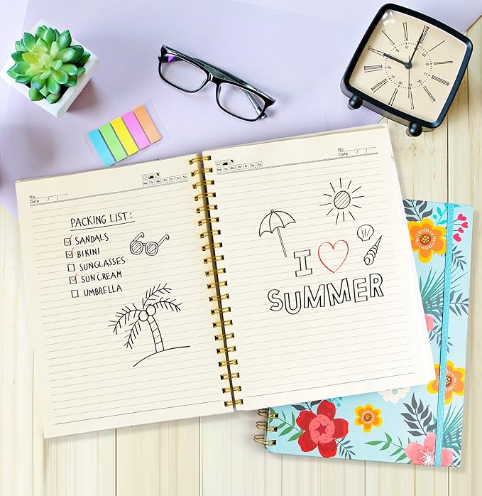 Coopay 8 Pack B5 Spiral Notebook Journal for Women, College Ruled Composition Notebooks Hardcover Spiral Journal, Cute Blooming Floral, Office School Business Supplies, 10.2" x 7.5", 160 Page