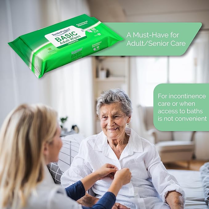 TenderProtect® Basic Adult Wipes, Large 8” x 10”, Super Soft Wash Cloths for Skin Cleansing, Everyday Wipes for Adults and Babies, Incontinence Care, Unscented & Hypoallergenic, 50 count(1 pk of 50)