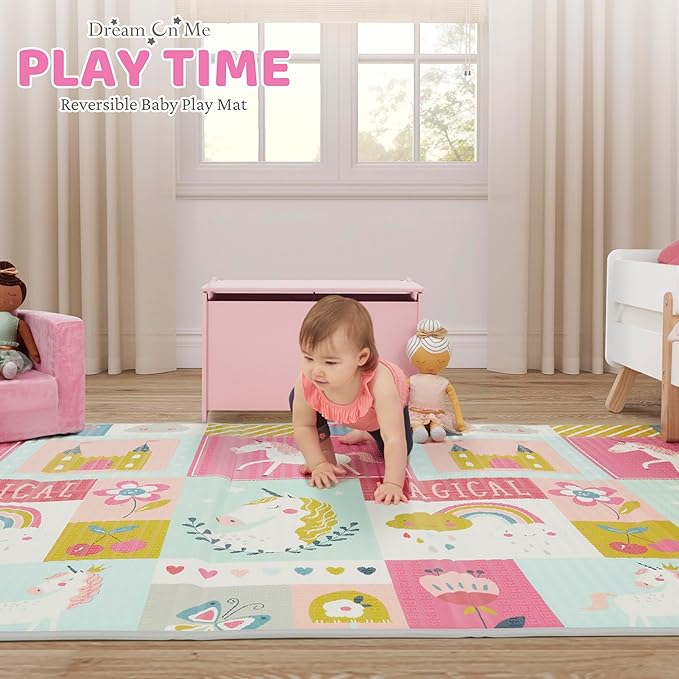Dream On Me Play Time Reversible Baby Playmat, Foldable Extra Large Thick Foam Crawling Playmats for Toddlers, Waterproof Portable Playmat for Babies